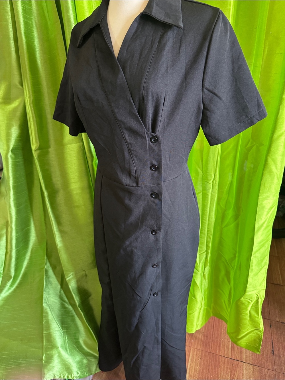 Classic Black Button-Front Women's Dress